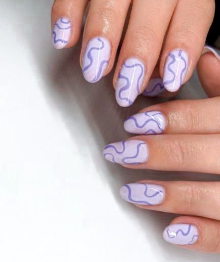 Abstract Purple Nails, Purple Wavy Nails, Purple Wave Nails, Purple Squiggle Nails, Nail Art Waves, Wave Nails Design, Purple Abstract Nails, Squiggle Nails, Wave Nails