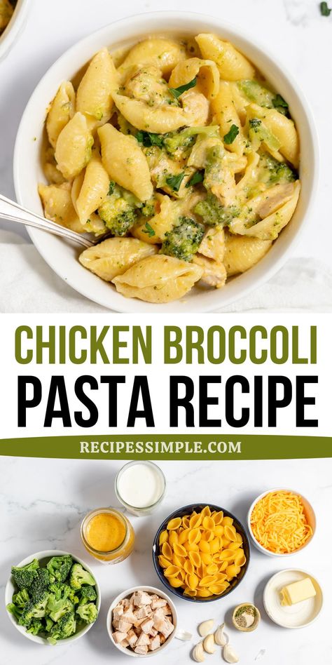 This creamy Chicken Broccoli Pasta features tender pasta with chicken, broccoli florets, and a cheddar cheese sauce for a easy pasta recipe. Great for a quick and easy dinner! Chicken Broccoli Pasta Recipes Healthy, Chicken Broccoli Cheddar Pasta, Boyfriend Recipes, Chicken Broccoli Crockpot, Chicken Broccoli Pasta Recipes, Creamy Chicken Broccoli, Broccoli Recipes Healthy, Cheese Pasta Bake, Broccoli Pasta Recipe