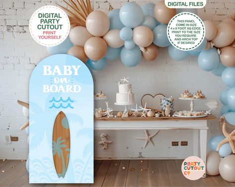 BIG BACKDROP Boy Baby Shower Sign Baby on Board Backdrop Surfboard Beach Party Boy Boho Beach Baby Shower Surfboard Decor Beach Party Prop by PartyCutoutCo on Etsy Surfer Baby Shower Ideas, Surfing Baby Shower Ideas, Baby On Board, Surf Theme Baby Shower Boy, Beach Boy Baby Shower Theme, Baby On Board Surf Theme, Surf Baby Shower Gifts, Surfer Baby Shower, Surfer Baby