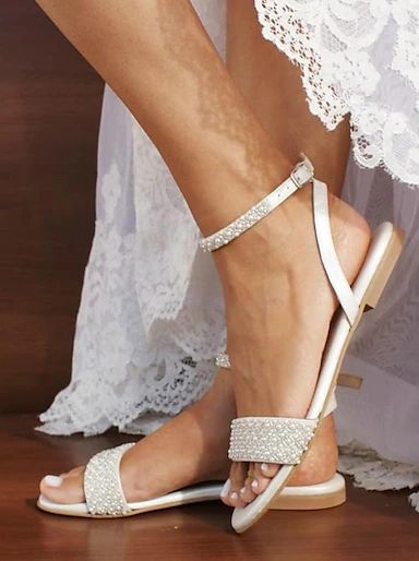 Women's White Pearl Ankle Strap Flats – Elegant Bridal Shoes for Weddings and Special Occasions 2024 - GBP £44 Wedding Shoes Sandals For Bride, Comfy Wedding Shoes Gold, Cute Wedding Flats Brides, Flat Wedding Shoes Bride, Wedding Shoes Beach Brides, Flat Bridal Shoes Sandals, Beach Wedding Sandals For Bride, Bridal Shoes No Heel, Flat Shoes For Prom