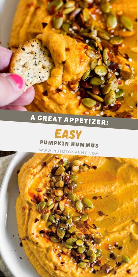 What Is Hummus, Pumpkin Hummus Recipe, Pumpkin Hummus, Semi Homemade, Roasted Pumpkin Seeds, Holiday Appetizers, Great Appetizers, Easy Pumpkin, Food App