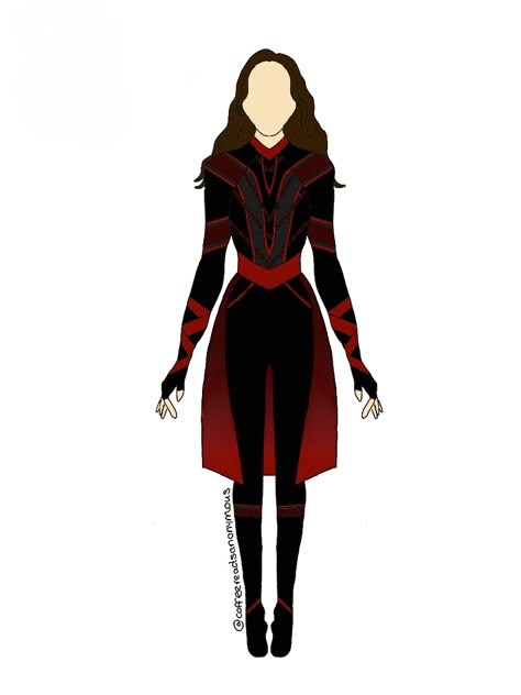 Wanda Suit Design, Jedi Female Outfit, Marvel Costume Design, Red Hero Suit, Fire Superhero Suit Design Female, Super Suits Female, Marvel Suits Design Female, Red Superhero Suit Female, Fire Superhero Suit