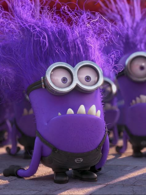 Purple Disney Characters, Mini Peka, Purple Characters Cartoon, Despicable Me Funny, Minions Cute, Purple Minion, Minions 4, Purple Minions, Sinchan Cartoon