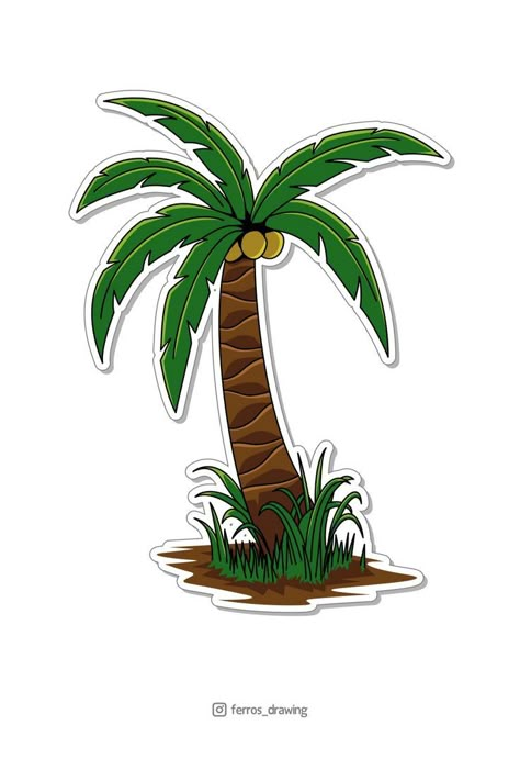 Coconut Tree Illustration, Coconut Tree Drawing, Batman Cake Topper, Tree Life Cycle, Chocolate Hills, Tree Cut Out, Plant Cartoon, Dance Props, Tree Sticker