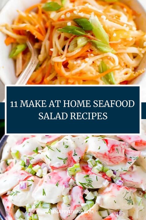 These seafood salad recipes feature crab, shrimp and more. Most are the type of salad you chop and stir up with ingredients like mayonnaise, but some are green salads. Don’t assume they’ Shrimp And Crab Salad Recipes, Publix Seafood Salad Recipe, Salad Mix Recipes, Shrimp And Crab Salad, Grilled Crab, Grilled Shrimp Salad, Shrimp Avocado Salad, Crab Salad Recipe, Sea Food Salad Recipes