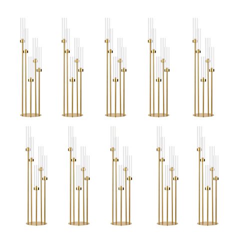 PRICES MAY VARY. 5 Arm Floor Candelabra:The total height of this floor candlestick is 39.4 inches/100 cm, and the height of the 5-arm high candlestick is 23.6/27.5/31.5/35.4/39.4 inches, including the height of the lampshade.Each gold candlestick holder includes 5 removable acrylic lampshades, with a height of 8.9 inches and a diameter of 2 inches (excluding candles); floor candle holder high can meet the decoration needs of weddings, restaurants, parties, and various scenes. Simple Design & Ele Magical Wedding Decor, Birthday Dinner Table Decor Restaurant, Art Deco Party Decor, Floor Candle Holders Tall, Candlelight Dinner Table, Simple Church Wedding, Floor Candelabra, Gold Candlestick Holders, Gold Wedding Centerpieces