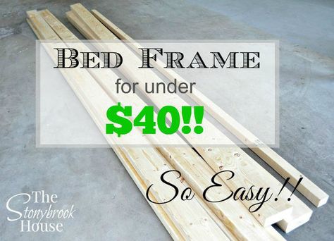 Bed Frame Under $40 Easy cheap DIY www.thestonybrookhouse.com Queen Bed Frame Diy, Diy Twin Bed, Cheap Bed Frame, Diy Bed Frame Easy, Low Profile Bed Frame, Murphy Bed Ikea, Diy Platform Bed, Cheap Diy Home Decor, Cheap Bedding