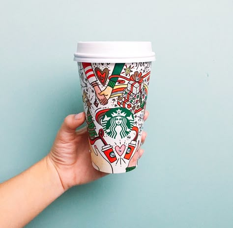 Pinterest:annietheocean A December To Remember, Cup Drawing, Paper Cup Design, Starbucks Art, Cup Packaging, Coffee Cup Designs, Coffee Presentation, December To Remember, Starbucks Cup Design