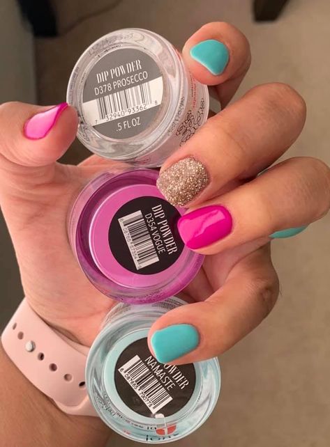 Dip Powder Nails Bright Colors, Powder Dipped Nail Color Ideas, Pink Dip Powder Nails With Design, Dip Powder Nails Heart Design, Gel Nail Palette, Fancy Dip Nails, Fun Sns Nails, Summer Nexgen Nails, Dip Powder Nail Art Designs