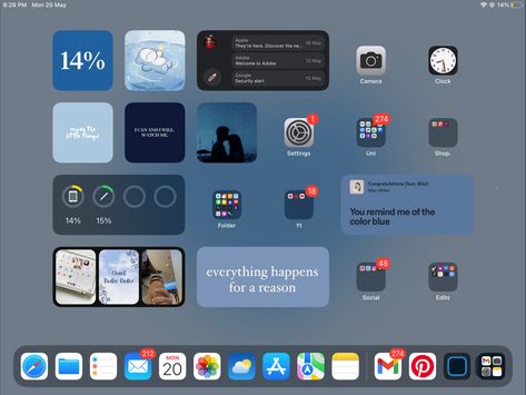 Ipad Homescreen Ideas Simple, Macbook Air Widgets, Apple Ipad Air Wallpaper, Blue Ipad Homescreen Ideas, Ipad Wallpaper For Boys, 2020 Wallpaper Aesthetic, Aesthetics Homescreen, Ipad Homescreen Ideas Blue, Ipad Ideas Homescreen