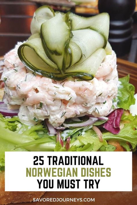 When visiting Norway, don't miss out on trying some of these delicious traditional Norwegian dishes. Norwegian Recipes Traditional, Norwegian Side Dishes, Norwegian Sandwich, Scandinavian Christmas Food Norwegian Recipes, Norwegian Appetizers, Norwegian Vegetarian Recipes, Norwegian Desserts Traditional, Norwegian Snacks, Norway Food Traditional