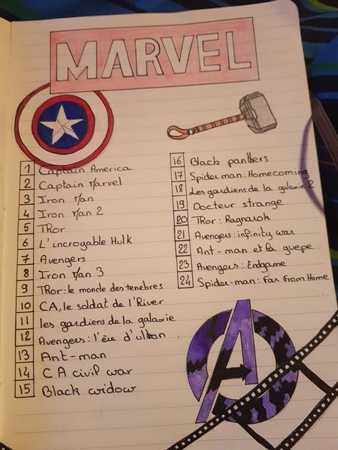 Bullet journal Marvel #movienight #quotestagram #cinemamagic #dialoguegold #bigscreendreams #movielover #silverlinewisdom #celluloidstories #quoteoftheday #wordstoliveby Disney Movies List, Movie Hacks, Movies To Watch Teenagers, Bullet Journal Ideas Templates, Journal Inspiration Writing, Movie To Watch List, Bullet Journal Paper, Bulletin Journal Ideas, Bullet Journal Mood