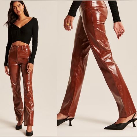 Patent Leather 90s Straight Pant Ultra High Rise Pants In Our Luxe Vegan Patent Leather Fabric, Featured In Our Classic 90s Straight Fit With Functional Pockets And A Zipper Closure. Imported. Coating:100% Polyurethane / Faux Leather:82% Viscose, 18% Polyester Size 30 Short( Please See Tag And Measurements:) Spot Clean Do Not Wash Do Not Bleach Do Not Tumble Dry Do Not Iron Do Not Dry Clean Excellent Condition! Offers Are Welcomed. Patent Leather Pants, High Rise Black Jeans, Leather Pant, Cotton Romper, Wide Leg Linen Pants, Black High Waist, High Rise Pants, Faux Leather Pants, Black Romper