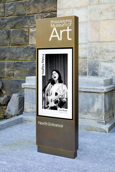 Philadelphia Museum of Art Digital Kiosk, Museum Identity, Totem Design, Pylon Sign, Wayfinding Signage Design, Store Concept, Wall Signage, Wayfinding Design, Philadelphia Museums