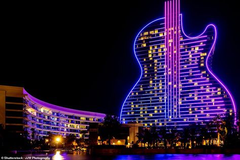 Pictured: The guitar-shaped Hard Rock hotel that will transform the Las Vegas Strip | Daily Mail Online Horseshoe Las Vegas, Hollywood Beach Broadwalk, Tropicana Las Vegas, Vegas Night, Hollywood Florida, The Mirage, Hollywood Beach, Florida Hotels, Hollywood Fl