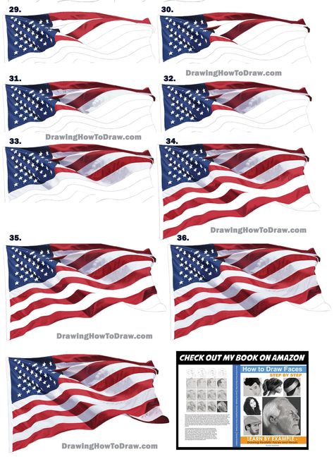 How to Draw a Realistic US Flag / American Flag - Step by Step Drawing Tutorial - How to Draw Step by Step Drawing Tutorials Flag Reference, American Flag Drawing, American Flag Images, Artsy Projects, American Flag Painting, American Flag Waving, Flag Images, Flag Drawing, Patriotic Symbols