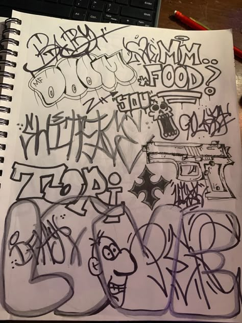 Spray Paint Writing, Words To Graffiti, Girfittie Drawing, Sketch Book Graffiti, Drawing Ideas Letters, Cute Graffiti Doodles, Graffiti Drawing Sketches Street Art, Junk Drawing, Graffiti Doodles Ideas