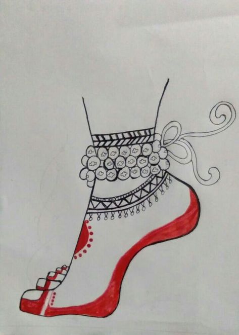 Anklets Drawing Sketch, Anklet Drawing, Leg Chain, Art Drawings Sketches Creative, Woman Drawing, Cute Little Drawings, Art Drawings Sketches, Mandala Art, Drawing Sketches