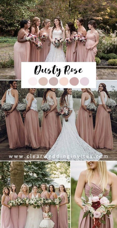 Dusty Rose Wedding Bridesmaid Dress, Bridesmaid Dresses Rusty Rose, Blush Pink And Dusty Rose Wedding, Dusty Rose Theme Wedding, Pink Weddings Ideas, Dusty Rose Dress Bridesmaid, Dusty Rose Bridesmaids Dresses, Theme Colours For Wedding, Blush Pink Bridesmaid Dresses Dusty Rose Color Palettes