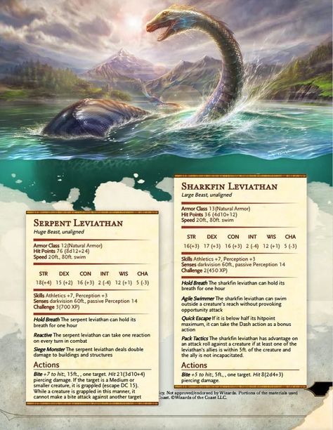 Dnd Underwater Monsters, Water Monster Dnd, Dnd Aquatic Monsters, Dnd Ocean Monsters, Dnd Jungle Monsters, Dnd Sea Creatures, Dnd Sea Encounters, Dnd Creatures Monsters, Dnd Monster Stats