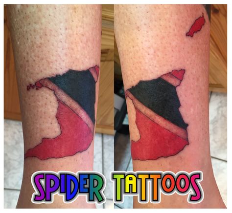 Trinidad & Tobago Flag Tattoo by Spider  #tattoos #tattoosbyspider #needlesink #trinidadflag #trinidadtobago #triniflagtattoo #triniflag Trinidad Tattoo Ideas, Trinidad Tattoo, Trinidad Map, Spider Tattoos, Map Tattoo, Map Tattoos, Trinidad Tobago, Flag Tattoo, Spider Tattoo