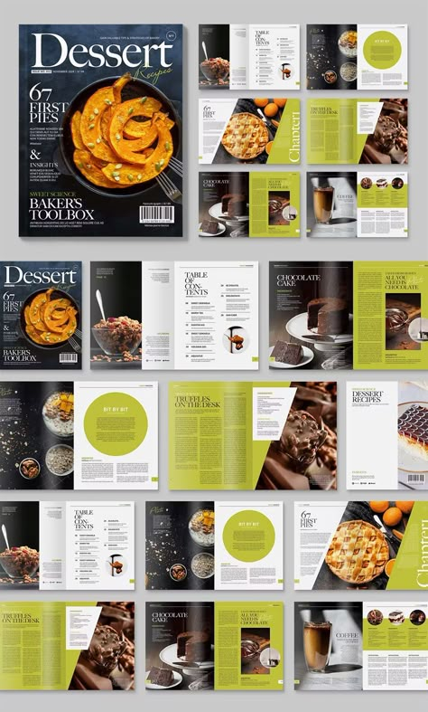 Food Magazine Template InDesign INDD. US Letter Size. CMYK. Transform your magazine into a captivating visual experience! Elevate your publication with expert magazine design services. From stunning layouts to engaging graphics, captivate your readers and stand out on the shelves. Discover skilled designers ready to bring your magazine to life with style and flair! #MagazineDesign #VisualExcellence #ProfessionalDesigners Food Magazine Design Layouts, Food Magazine Table Of Contents, Menu Design With Pictures, Cooking Magazine Layout, Good Magazine Layout, Dessert Magazine Layout, Magazine Food Layout, Magazine Food Design, Magazine Layout Design Food