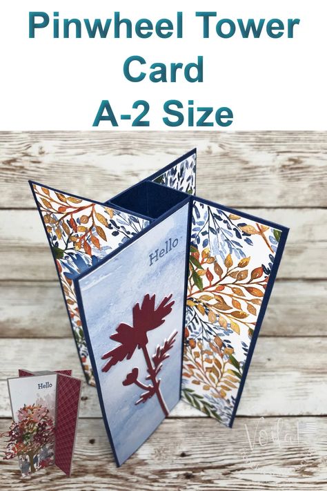 Pinwheel Tower Card Tutorial, Fun Folds Stampin Up Cards, Pinwheel Tower Card, Tower Cards, Pinwheel Cards, Tower Card, Fancy Fold Card Tutorials, Card Making Templates, Card Folds