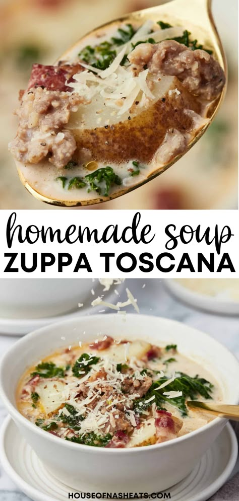 One soothing mouthful of this homemade Zuppa Toscana Soup will make you forget all about the Olive Garden version! It's wholesome, cozy, easy to make and oh-so flavorful. | homemade zuppa toscana soup recipe | olive garden zuppa toscana soup crockpot | olive garden zuppa toscana soup copycat | olive garden zuppa toscana soup recipe | olive garden zuppa toscana soup copycat copy cat recipe | copycat olive garden zuppa toscana soup crockpot Olive Garden Soup Zuppa, Olive Garden Tuscan Soup, Zupa Toscana Soup, Zuppa Toscana Soup Olive Garden, Zuppa Toscana Soup Recipe, Toscana Soup Recipe, Olive Garden Zuppa, Olive Garden Zuppa Toscana, Olive Garden Copycat