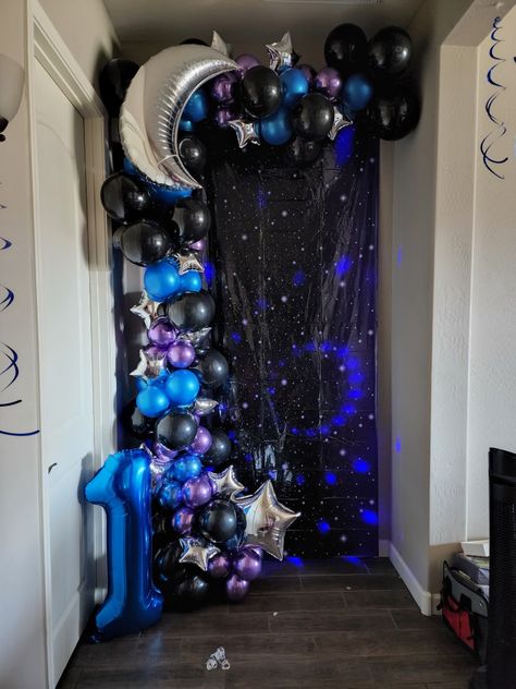 Blue Purple Black Party Decor, Purple Blue Birthday Decorations, Purple Blue Silver Party Decorations, Galaxy Balloon Garland, Galaxy Theme Party, Black And Purple Birthday Decor, Galaxy Themed Party, Galaxy Balloons, Purple Party Decorations