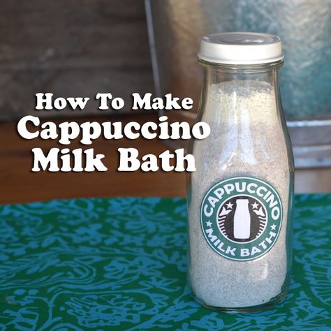 Cappuccino Milk Bath is easy to make and is a wonderful gift craft. We'll show you how and we even have a label for you to download! How To Make Cappuccino, Coffee Bath, Milk Bath Recipe, Massage Place, Bath Paint, Bath Salts Diy, Bath Recipes, Labels Printables Free, Diy Spa