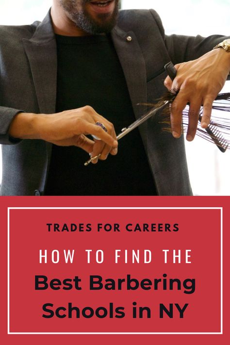 See results instantly with our Campus Explorer search algorithm, which helps you find the best school of barbering in New York that's the best for YOU. Bonus Guide for Beginners: Refresher on average salaries of barbers in New York, how to pass the Cosmetology State Board Exam for your barber license, and information about the cost of barber school. #tradesforcareers #tradeschooleducation #collegesinnyc (Barbershop School Near Me | Trade Schools in NY | Haircut Schools in NYC) Barber License, Cosmetology State Board Exam, Cosmetology State Board, Barber School, School Jobs, Job Employment, Trade School, State Board, Cosmetology School