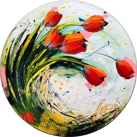 A gorgeous floral tondo by South African artist Munro, overflowing with movement, colour and life. This ready-to-hang, mixed media painting is on a 150 cm diameter custom-made circular canvas. #paintedwithbuilderstrowels #artbymunro #munro #tondo #munroartgallery #whereinthereislife #art Circular Canvas Painting, Circular Canvas, Big Painting, Rock Border, Canvas Embroidery, Circular Art, Circle Canvas, African Paintings, Edging Ideas