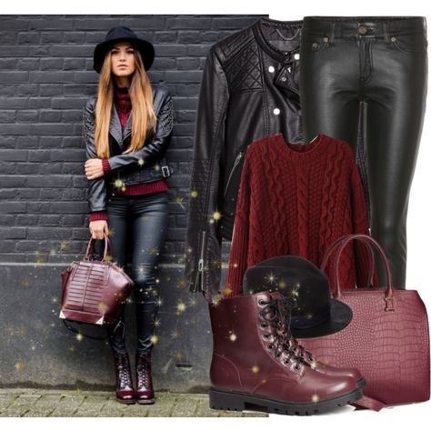 How to: Wear Burgundy Boots by vallle on Polyvore featuring H&M, Yves Saint Laurent and rag & bone Wine Shoes Outfit, Burgundy Combat Boots Outfit, Red Combat Boots Outfit, Burgundy Boots Outfit Winter, Boots Outfit Black Women, Burgundy Boots Outfit, Burgundy Shoes Outfit, Maroon Boots, Combat Boot Outfit