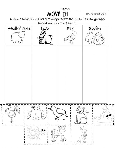 Animals Movement Worksheet, Wild Animals Worksheets For Kindergarten, Animal Body Parts Worksheet, Parts Of A Cow, Movement Drawing, Animal Body Parts, Animal Movement, Animal Worksheets, Animal Sounds