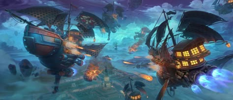 ArtStation - Sky Battle, Ivan Smirnov Sky Pirate, Airship Art, Pirate Stuff, Flying Ship, Concept Art World, Space Fantasy, Space Pirate, Treasure Planet, Fantasy City