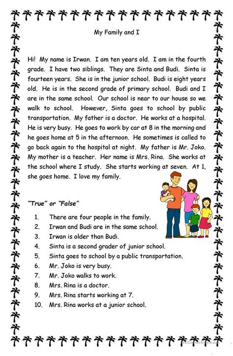 Family Reading Comprehension, Family Worksheet, True Or False, Family Reading, Letter To The Editor, Short Poems, Comprehension Worksheets, English Reading, Reading Comprehension Worksheets