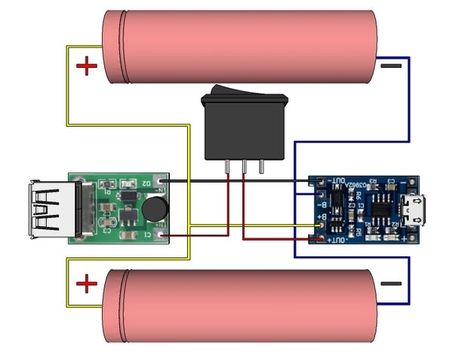 Apps for 18650 x 2 Battery Bank by Zalophus - Thingiverse Power Supply Circuit, Dc Dc Converter, Power Bank Charger, Battery Bank, Electronics Mini Projects, Arduino Projects, 18650 Battery, Circuit Diagram, Electronics Circuit