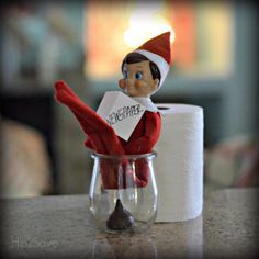 elf-on-the-shelf-poops-chocolate-kisses Elf On The Shelves, Easy Elf On The Shelf, Easy Elf, Awesome Elf On The Shelf Ideas, Elf Props, Elf Activities, Xmas Elf, Elf Antics, Elf Fun