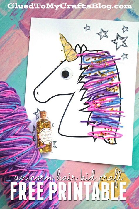 Colorful and Extra Magical Unicorn Hair Kid Craft Idea w/free printable template #gluedtomycrafts #kidcrafts #unicorn #unicorns Storytime Crafts, Unicorn Craft, Diy Lego, Arts And Crafts For Adults, Yarn Hair, Unicorn Crafts, Art And Craft Videos, Kid Craft, Unicorn Theme