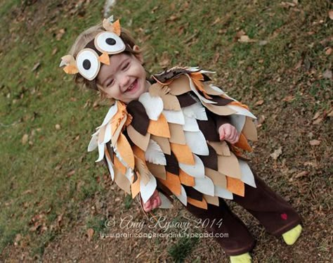 No Sew Owl Halloween Costume by Amy Rysavy. My favorite craft blogger :-) Toddler Owl Costume, Owl Costume Kids, Owl Costume Diy, No Sew Baby, Diy Halloween Costumes For Girls, Owl Halloween Costumes, Owl Halloween, Owl Costume, Pumpkin Halloween Costume