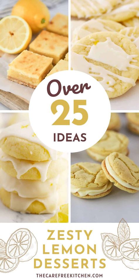 We’ve pulled together 25+ of the Best Lemon Desserts for all of the lemon lovers out there. From lemon cooler cookies and lemon curd to no bake lemon desserts and lemon breakfast sweets, you will find new recipes to make all year long. #thecarefreekitchen #lemon #dessert #lemonrecipes #lemoncurd #lemonblueberry #lemoncookies #lemoncake #lemonbars #nobake Things To Use Lemons For, What To Do With Extra Lemons, Recipes To Use Up Lemons, Fresh Lemon Desserts, Lemon Desserts With Fresh Lemons, No Bake Lemon Desserts, Lemon Recipes Dessert, Lemon Cooler Cookies, Best Lemon Desserts