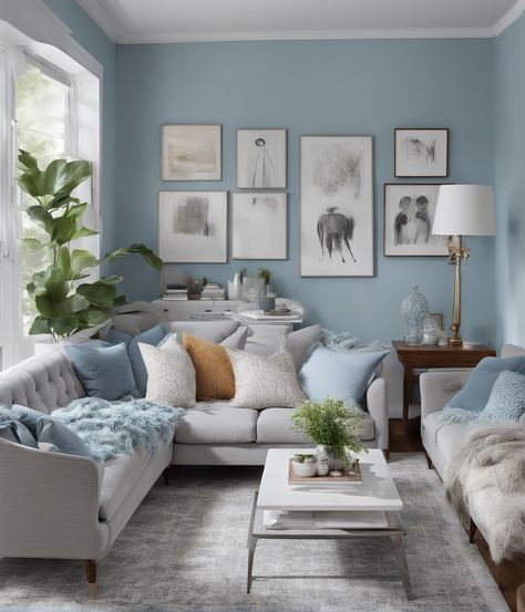 What Color Sofa Goes With Light Blue Walls? - DreamyHomeStyle Light Blue Mid Century Living Room, Blue Color Living Room Ideas, Cozy Light Blue Living Room, Blue Living Room Grey Sofa, Small Blue Living Room Ideas, Living Room With Light Blue Walls, Pale Blue Living Room Walls, Light Blue Couch Living Room Ideas, Light Blue Living Room Color Scheme