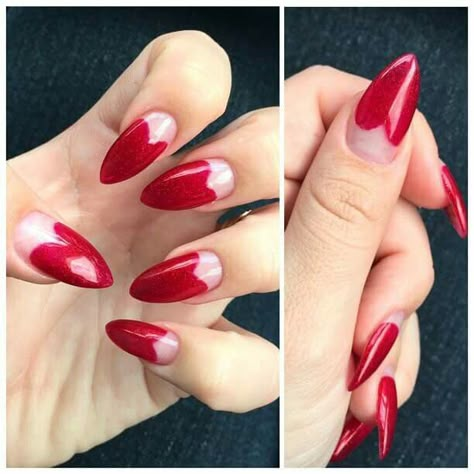 Vintage hearts Vintage Nails 1950s, Half Moon Nails Vintage Red, Vintage Half Moon Nails, Reverse French Manicure Half Moons, Half Moon Manicure Vintage, Reverse Manicure Half Moons, Vintage Nail Art, Rockabilly Nails, Miss Victory Violet