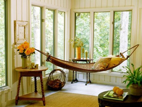 Does Sleeping in a Hammock Have Any Health Benefits or Side Effects? Hammocks Inside, Small Sunroom, Three Season Porch, Indoor Hammock, Sunroom Decorating, Sunroom Designs, Sunroom Ideas, Sunrooms, Home Additions