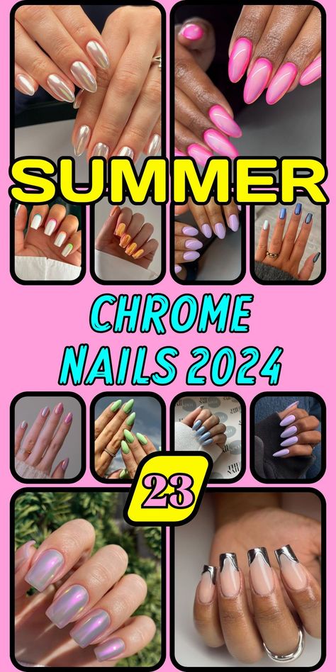 Summer chrome nails 2024 bring a fresh look with vibrant colors like green, purple, and baby blue. Explore designs from cute short cuts to elegant almond shapes, perfect for adding a splash of fun to your summer style. With colors that pop and designs that inspire, these nails are a must-have for any fashion-forward individual. Summer Nail Colors 2024 Chrome, Summer Nail 2024 Trends Chrome, Chrome Nails For Summer, Fun Chrome Nails Summer, June Nails 2024, Summer Chrome Nails 2024, 2024 Summer Nail Colors, Summer Nails 2024 Trends Square, Trending Nails 2024 Summer