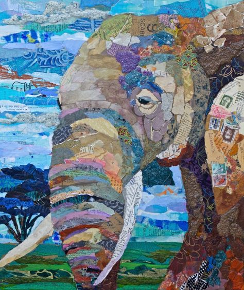 Bull Elephant Paper Mosaics Elephant Collage, Paper Paintings, Paper Collages, Paper Mosaic, Paper Collage Art, Magazine Collage, Torn Paper, Elephant Art, An Elephant