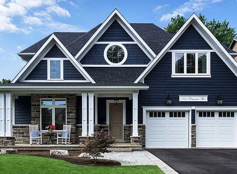 Add a Rich Indigo Color to Any Space Navy Blue House Exterior White Trim, Navy Blue House Exterior, Blue House White Trim, Blue Siding House, Navy House Exterior, Navy Blue Houses, Dark Blue Houses, Blue Siding, Navy Houses