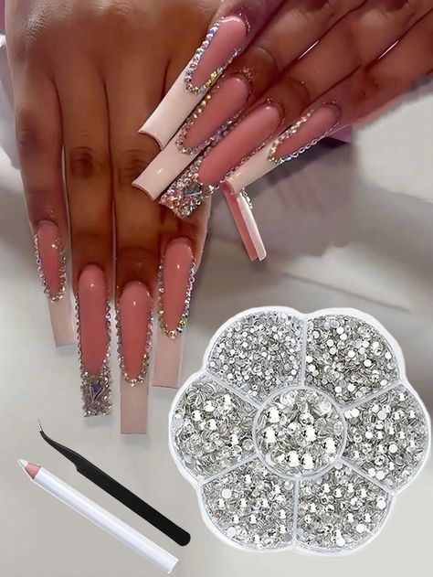 Silver Gem Nails, Nails With Jewels Rhinestones, Wax Pen, Nail Gems, Eye Gems, Nail Rhinestones, Pen Diy, Glass Nail, Clear Nail