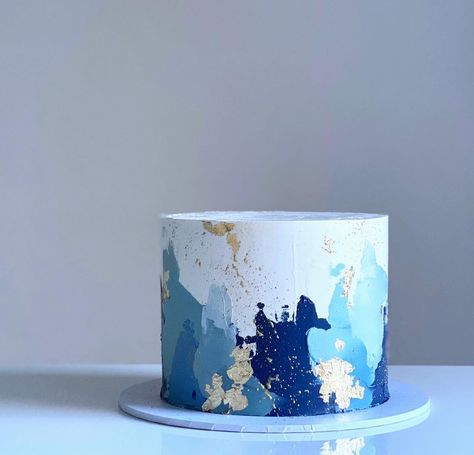 Teal Ombre Cake, Blue And Yellow Cake, Mum Cake, Gold Leaf Cakes, Golden Cake, Dad Birthday Cakes, Edible Gold Leaf, Blue Cupcakes, Silver Cake