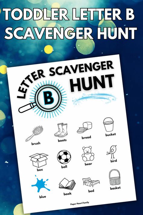 Such a fun letter B activity, this alphabet scavenger hunt will have toddlers and preschoolers learning about the common household items that begin with B! Snag this letter B printable- I promise your kids will love it! Scavenger Hunt Preschool, Alphabet Scavenger Hunt, Letter B Activities, Preschool Letter Crafts, Indoor Activities For Toddlers, The Letter B, Abc Activities, Preschool Activities Toddler, Free Printable Letters